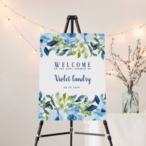 Dusty Blue Peonies Boy Baby Shower Welcome Sign