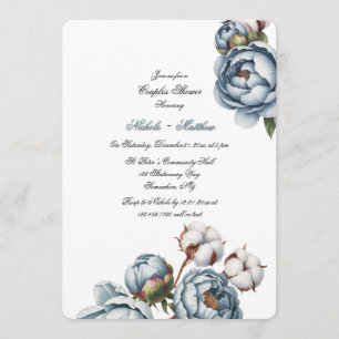 Dusty Blue Peony and Cotton Wedding Shower Invitation