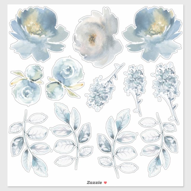 Dusty Blue Peony Bouquet Creator Set of Stickers (Sheet)
