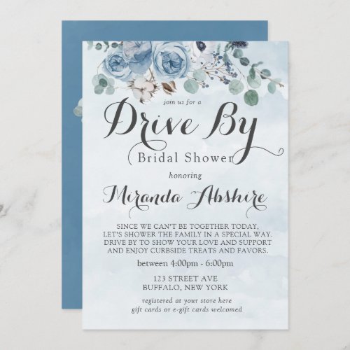 Dusty Blue Peony Cotton Drive By Bridal Shower Invitation
