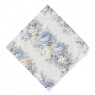 Dusty Blue Peony Floral Wedding Pocket Square Bandana