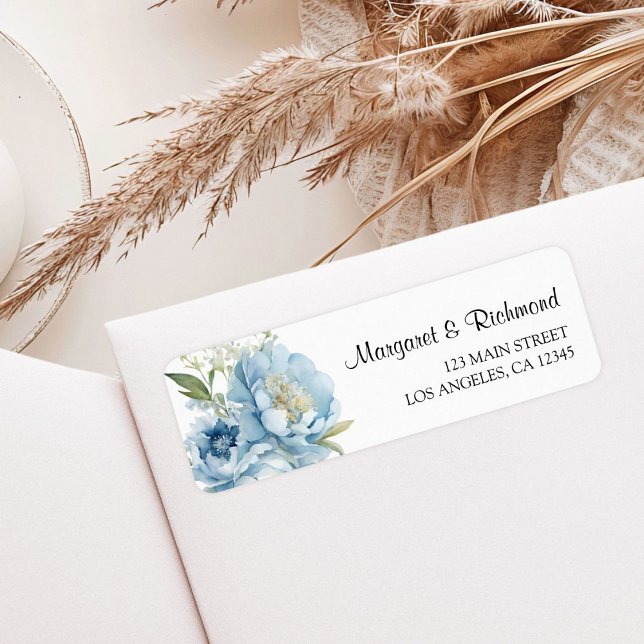 Dusty Blue Peony Floral Wedding Return Address Label (Creator Uploaded)