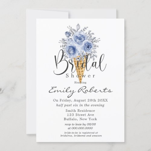 Dusty Blue Peony Ice Cream Cone Bridal Shower Invi Invitation
