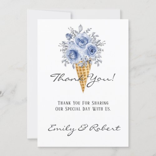 Dusty Blue Peony Ice Cream Cone Thank You Cards