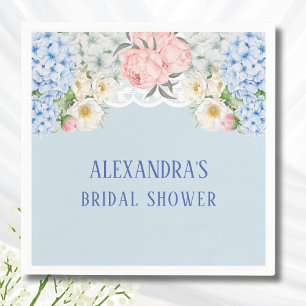 Dusty Blue Peony Romantic Hydrangea Bridal Shower Napkins