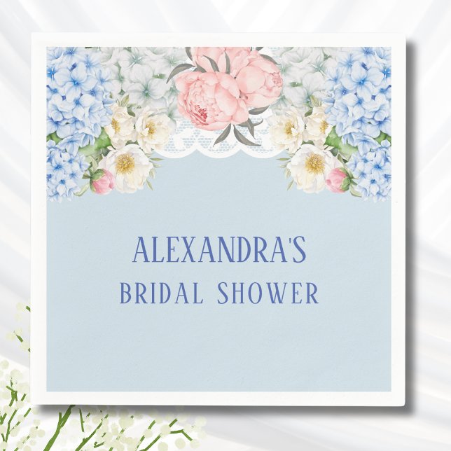 Dusty Blue Peony Romantic Hydrangea Bridal Shower Napkins (Creator Uploaded)