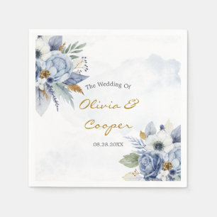 Dusty Blue Peony Roses Botanical Floral Wedding Na Napkins