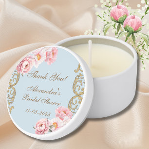 Dusty Blue Peony Vintage Bridal Shower Thank You Mini Candle Favors
