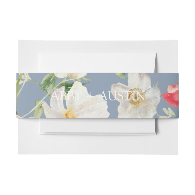 Dusty Blue Peony Watercolor Wedding Belly Band (Front Example)