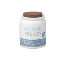 Dusty Blue Periwinkle Glitter Pet Treat Container Candy Jar