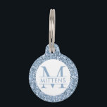 Dusty Blue Periwinkle Glitter Sparkly Monogram Pet ID Tag<br><div class="desc">Dusty Blue Muted Periwinkle Blue Glitter printed background with custom cat or dog name and monogram. Type in your personalized contact ID text and phone number for a trendy and chic pet ID collar charm. See our collection of coordinating bowls and get a set!</div>
