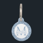 Dusty Blue Periwinkle Glitter Sparkly Monogram Pet ID Tag<br><div class="desc">Dusty Blue Muted Periwinkle Blue Glitter printed background with custom cat or dog name and monogram. Type in your personalized contact ID text and phone number for a trendy and chic pet ID collar charm. See our collection of coordinating bowls and get a set!</div>