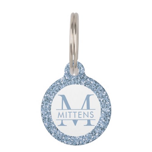 Dusty Blue Periwinkle Glitter Sparkly Monogram Pet ID Tag