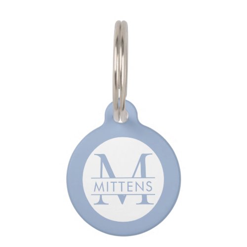 Dusty Blue Periwinkle Monogram Cat or Dog Pet ID Tag