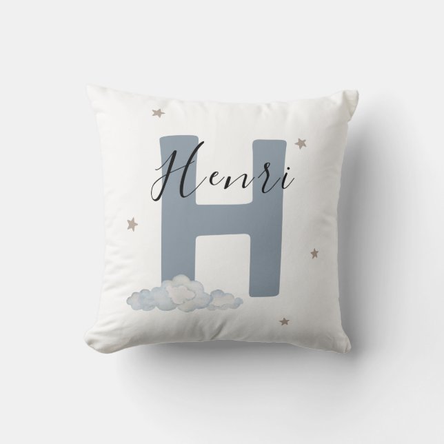 Dusty Blue Personalized Baby Name Pillow Custom (Front)