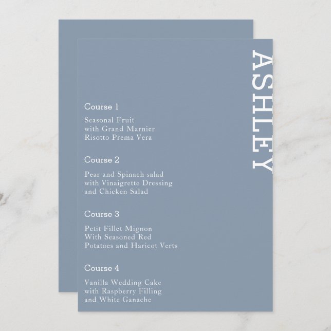 Dusty Blue Personalized Guest Name Wedding  Menu (Front/Back)