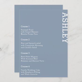 Dusty Blue Personalized Guest Name Wedding  Menu by blessedwedding at Zazzle