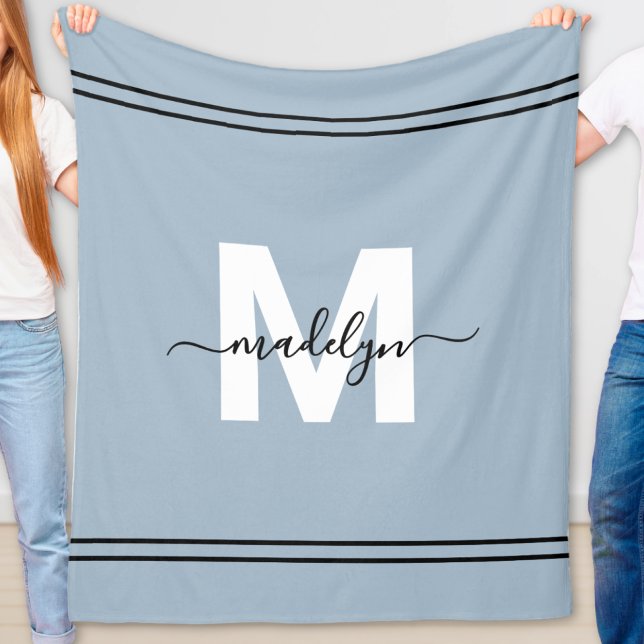 Dusty Blue Personalized Name Monogram Fleece Blanket (Dusty Blue Personalized Name Monogram Fleece Blanket)