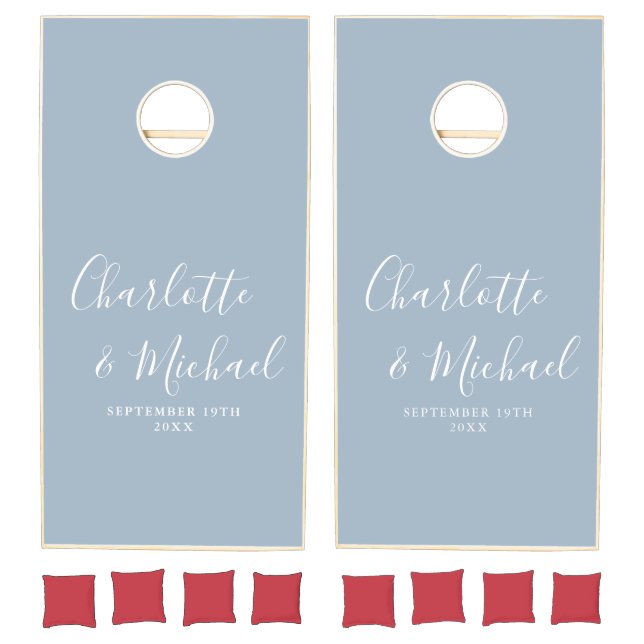 Dusty Blue Personalized Signature Script Cornhole Set (Set)