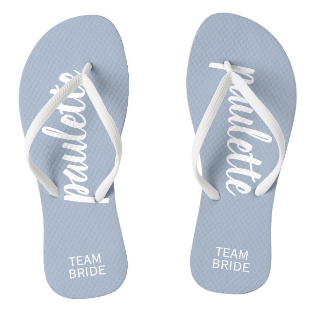 Dusty Blue Personalized Team Bride Flip Flops (Footbed)