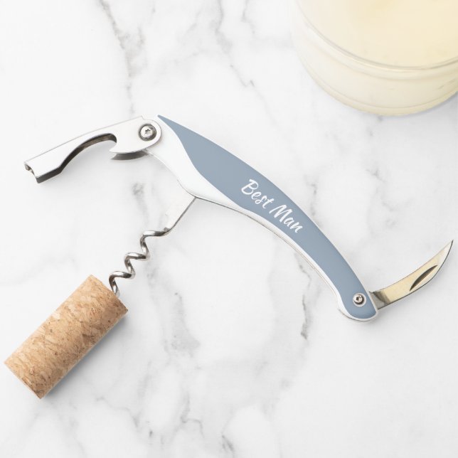 Dusty Blue Personalized Wedding Best Man Waiter's Corkscrew (Front)