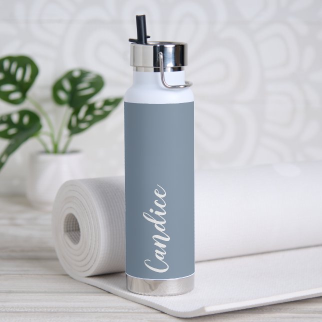 Dusty Blue Personalized Wedding Bridesmaid Water Bottle (Yoga)