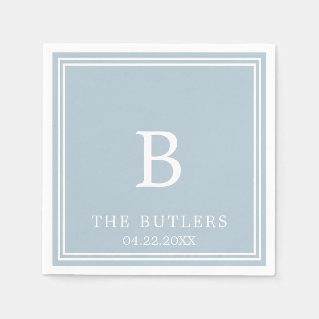 Dusty Blue Personalized Wedding Cocktail Napkins (Front)
