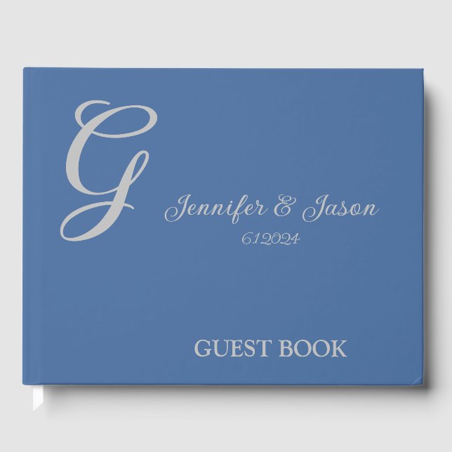 Dusty Blue Personalized Wedding Guest Book (Front)
