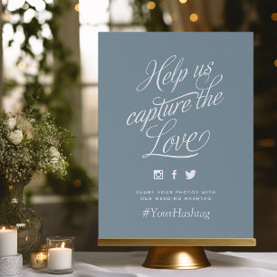 Dusty Blue Personalized Wedding Hashtag Sign