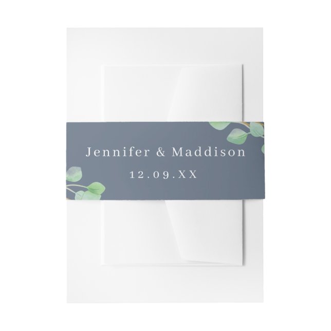 Dusty Blue Personalized Wedding Invitation Belly Invitation Belly Band (Front Example)