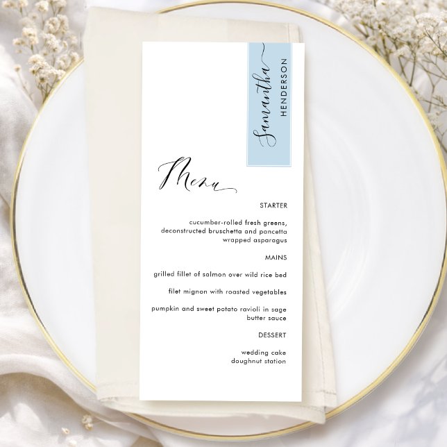 Dusty Blue Personalized with Guest Name Elegant Menu (Creator Uploaded)
