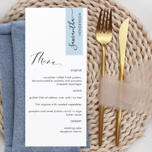 Dusty Blue Personalized with Guest Name Elegant Menu