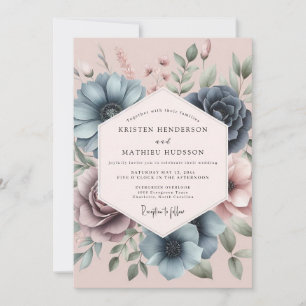 Dusty Blue Petal Romance Wedding Invitation