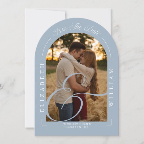 Dusty Blue Photo Arch Calligraphy Save The Date
