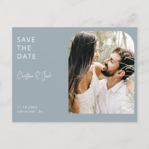 Dusty Blue Photo Arch Wedding Save the Date Postcard