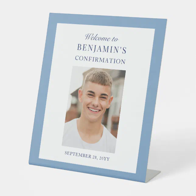 Dusty Blue Photo Boys Confirmation Welcome Sign | Zazzle