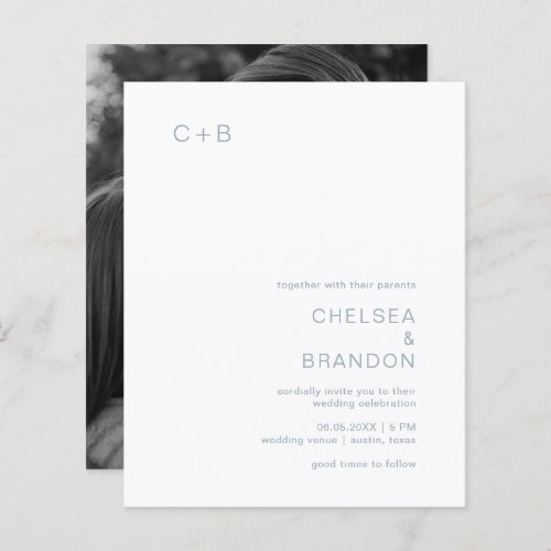 Dusty Blue Photo Budget Wedding Invitation