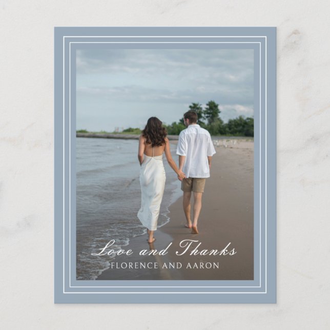 Dusty Blue Photo Budget Wedding Thank You Card (Front)