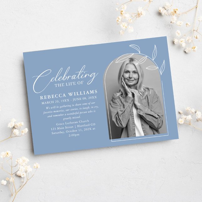 Dusty Blue Photo Celebration of Life Funeral Invitation (Creator Uploaded)