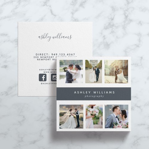 Dusty Blue Photo Collage Photographer Square Square Business Card