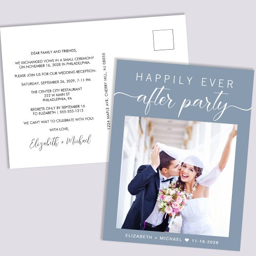Dusty Blue Photo Elopement Wedding Reception Invitation Postcard