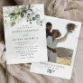 Dusty Blue Photo Greenery Airy Elegant Wedding  Invitation