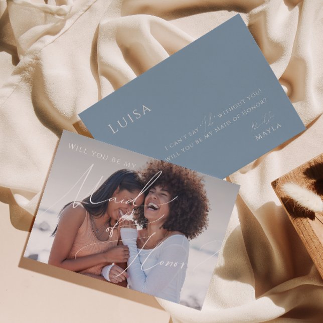 Dusty Blue | Photo Maid of Honor Proposal Card (Creator Uploaded)