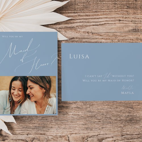 Dusty Blue  Photo Maid of Honor Proposal Card