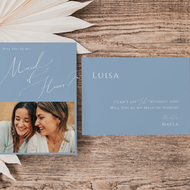 Dusty Blue | Photo Maid of Honor Proposal Card (Creator Uploaded)