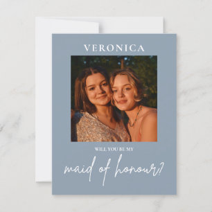 Dusty Blue Photo Maid of Honour Boho Proposal Card