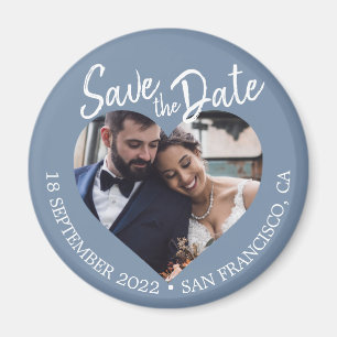 Dusty Blue Photo Modern Script Save the Date Magnet
