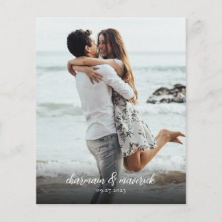 Dusty Blue Photo QR Code Budget Wedding Invitation Flyer