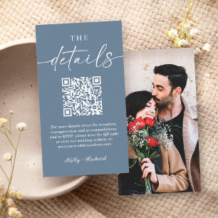 Dusty Blue Photo QR Code Small Wedding Details Enclosure Card