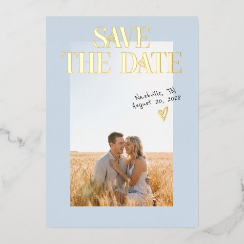 Dusty Blue Photo Save The Date Foil Card